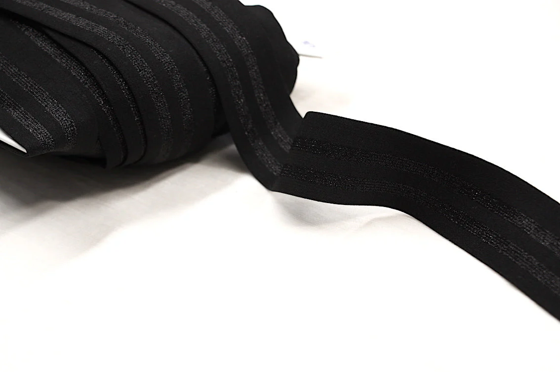Metallic Fancy Elastic (30mm/1 1/8") - Black/Metallic Black Stripes - Image 4