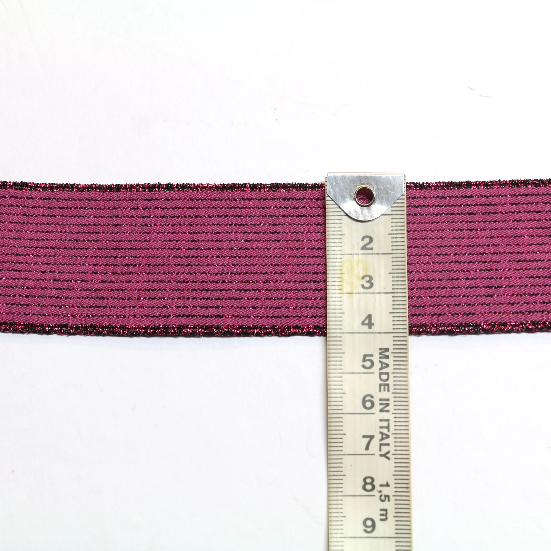 Metallic Fancy Elastic (40mm/ 1 1/2") - Striped Fuschia/Black Metallic - Image 2