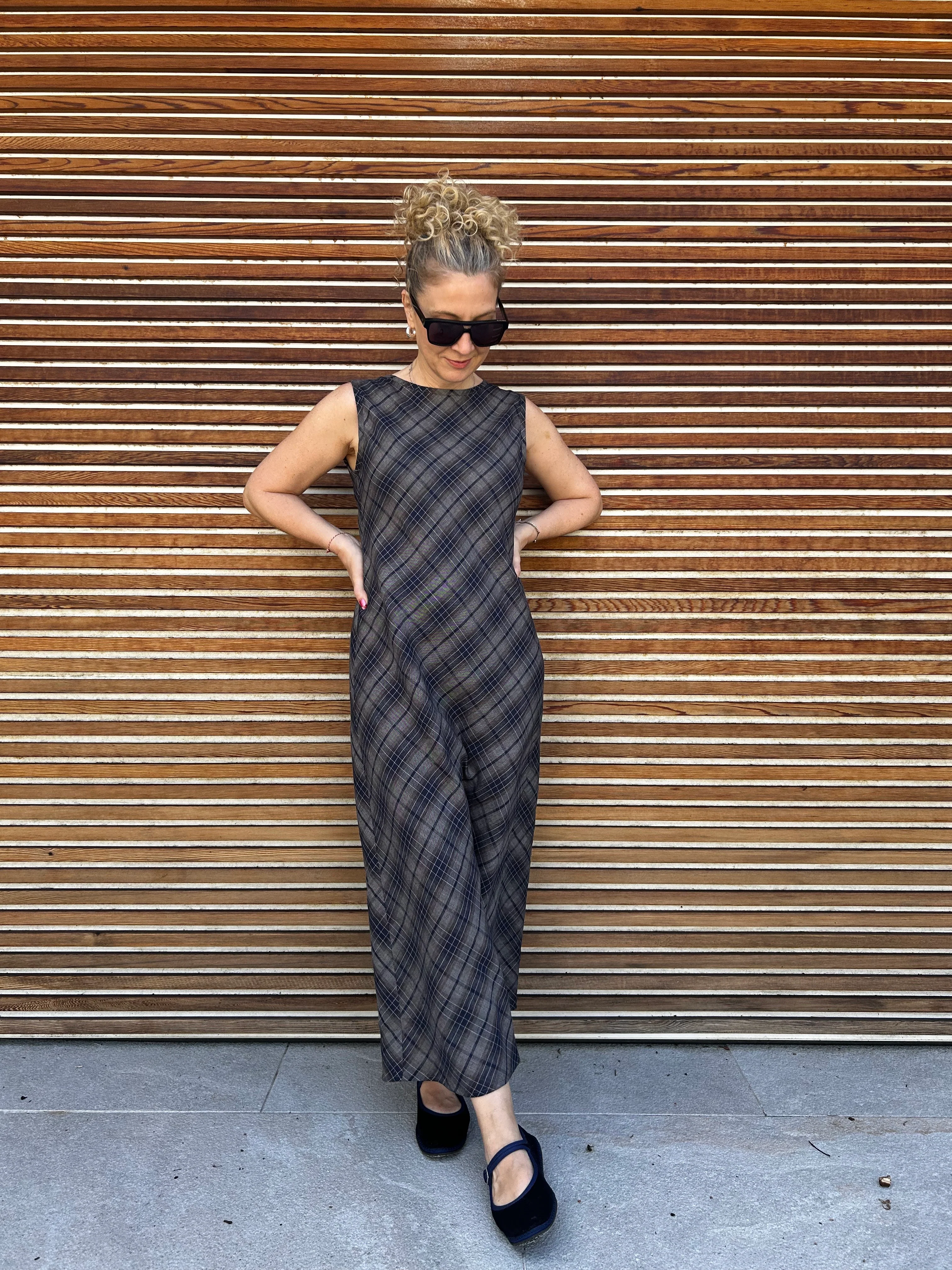 Mia Navy Check Linen/Viscose Blend - Image 7