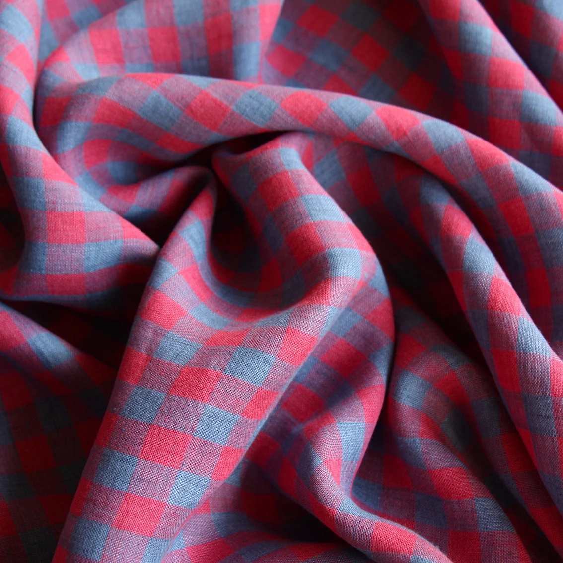 Mina Check Raspberry Washed Linen - Image 2