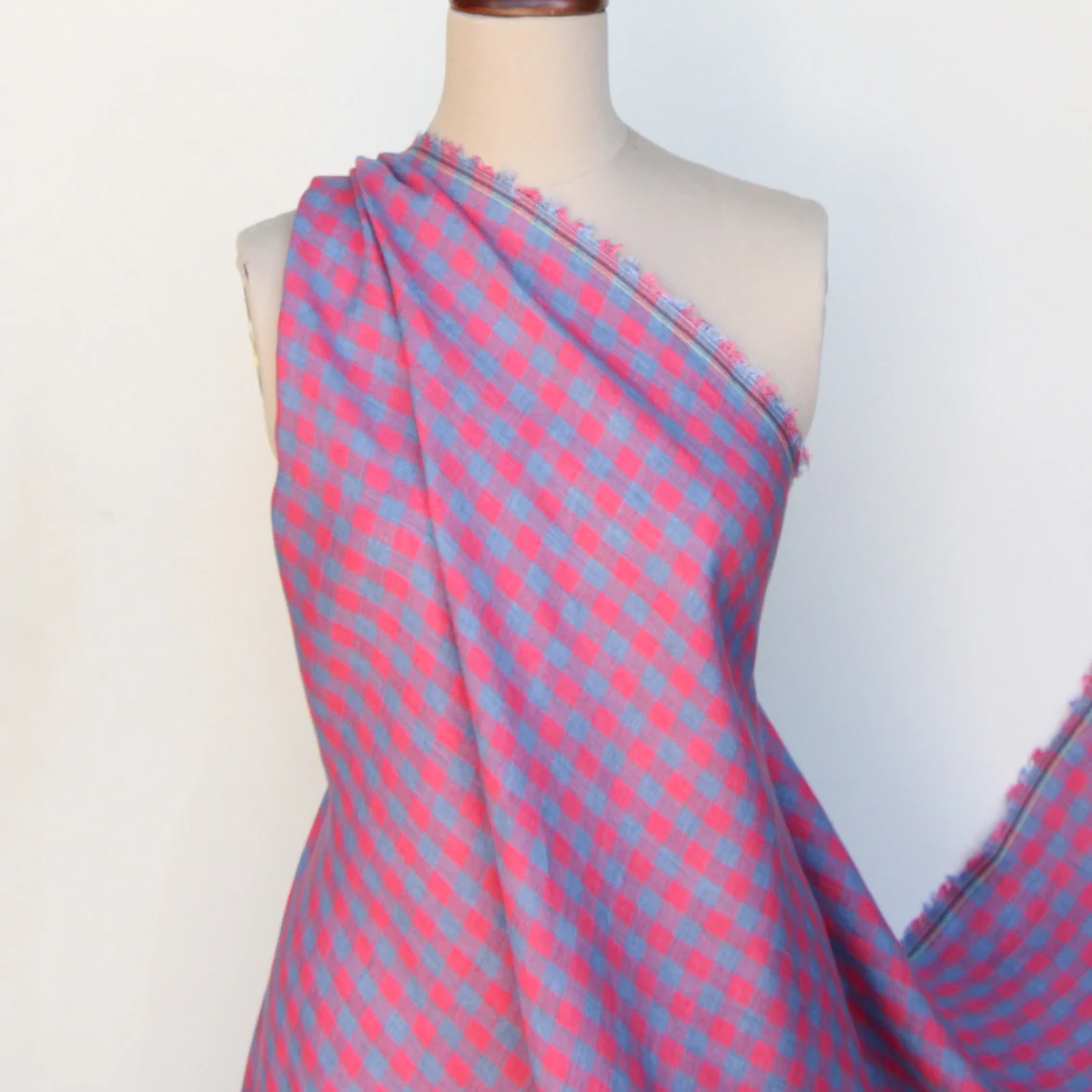 Mina Check Raspberry Washed Linen - Image 5