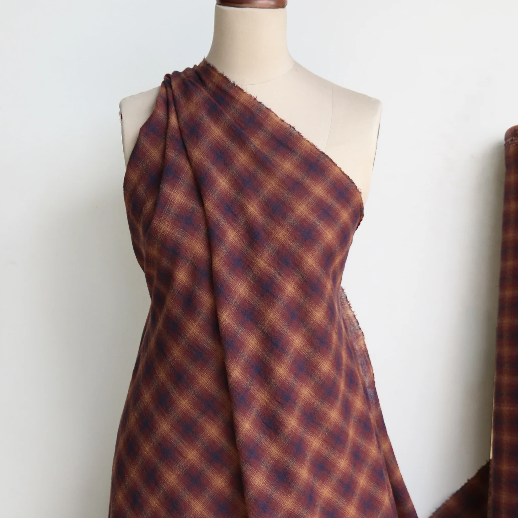 Miyuki Brown Wool Gauze Tartan - Image 5