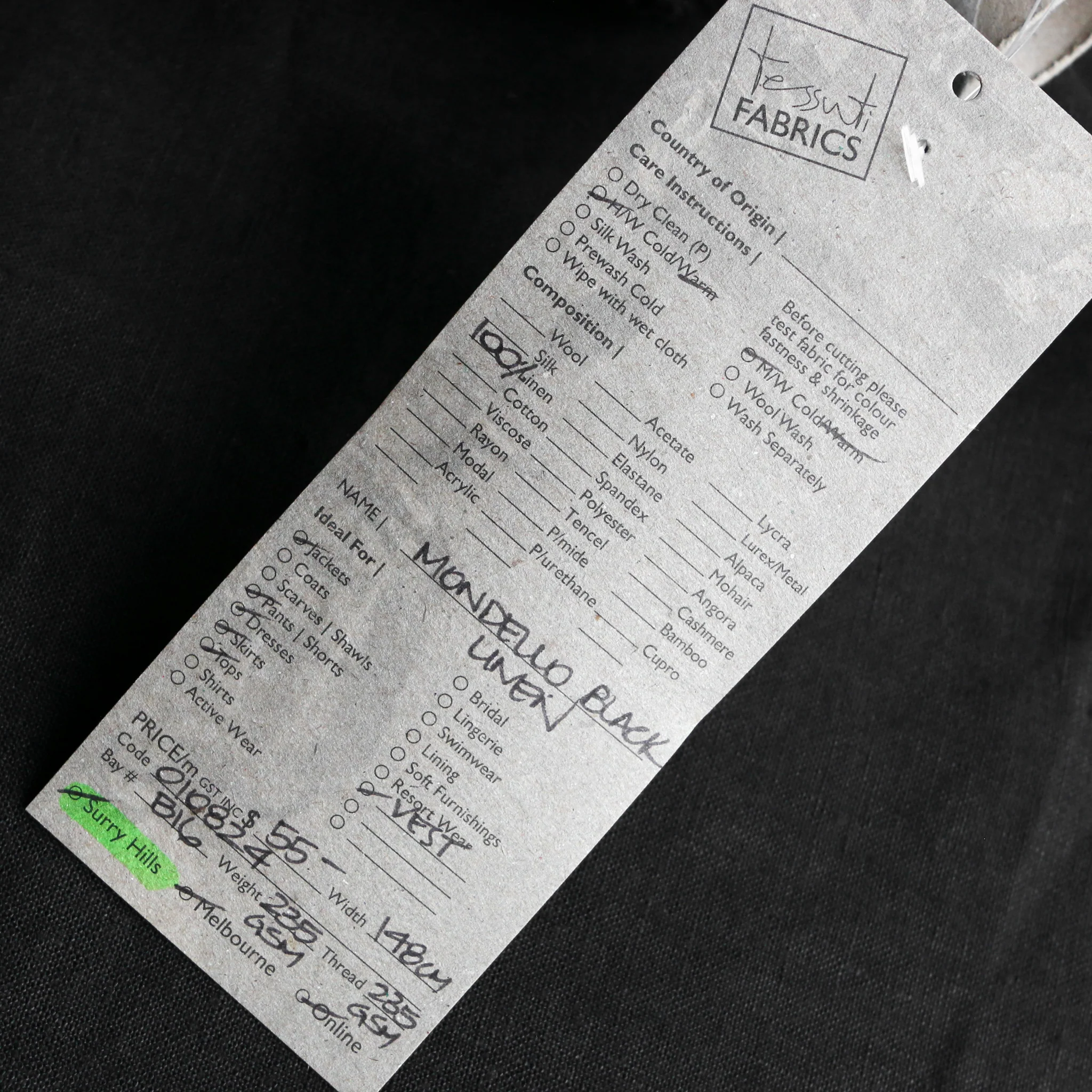 Mondello Black Linen - Heavy Weight - Image 3