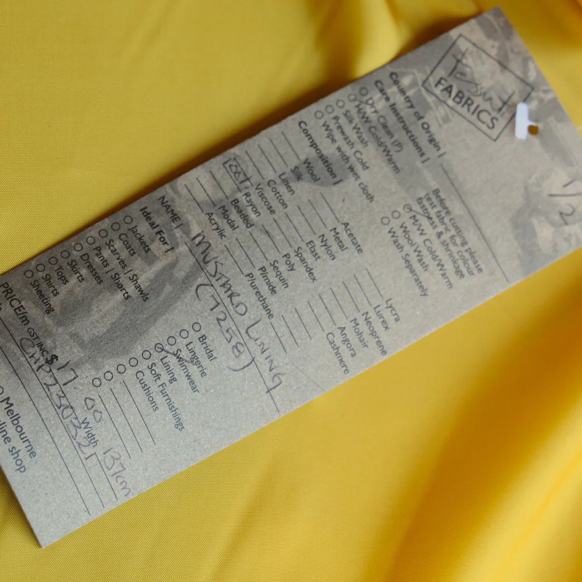 Mustard Rayon Lining (137cm wide) - Image 3
