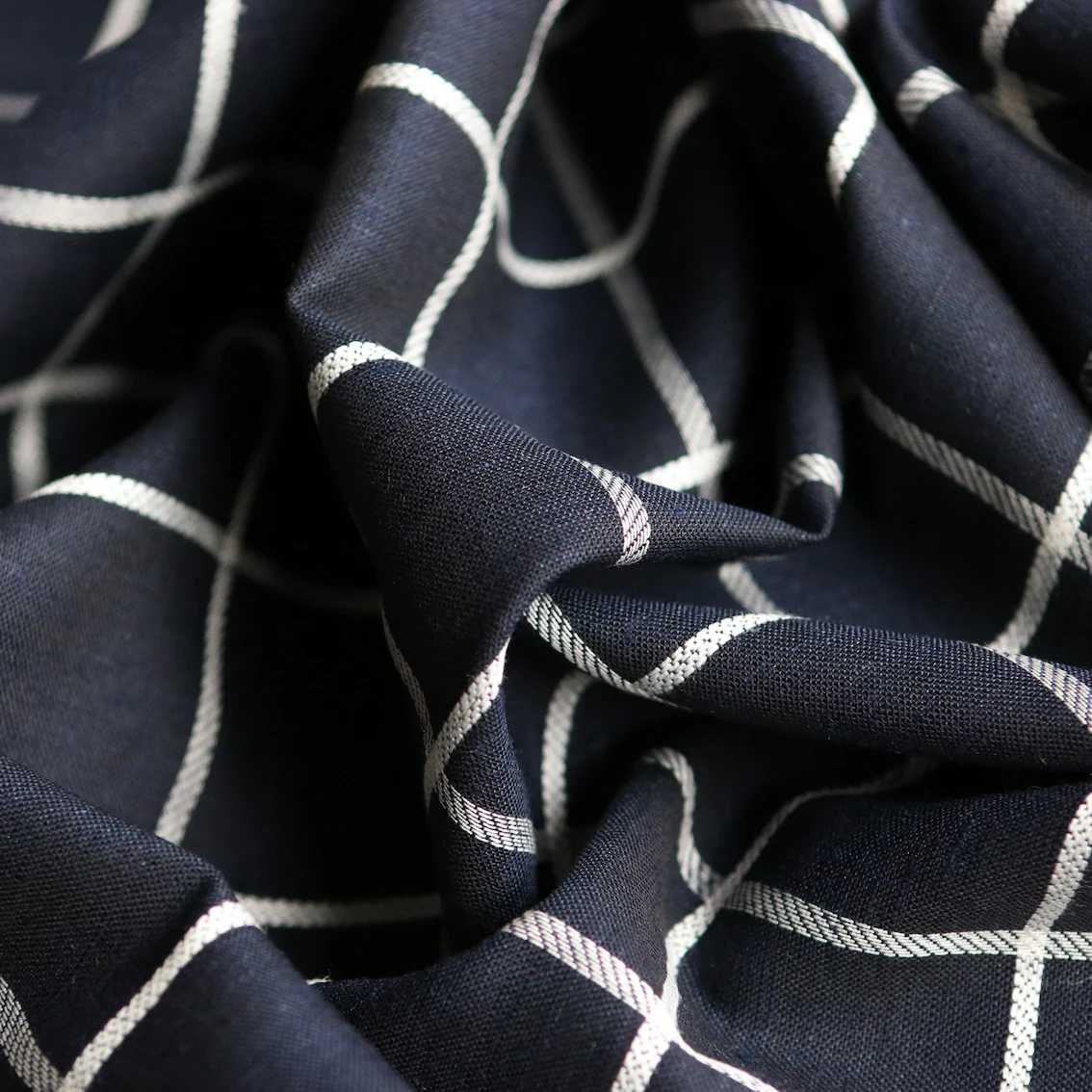 Navy Biella Check Cotton/Viscose/Linen - Image 2