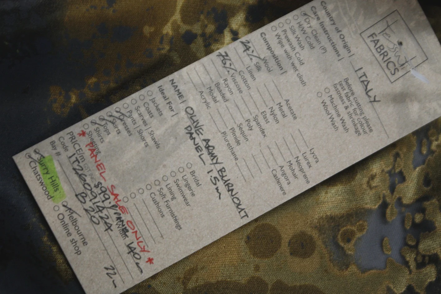 Olive Army Burnout - Panel Fabric - Image 4