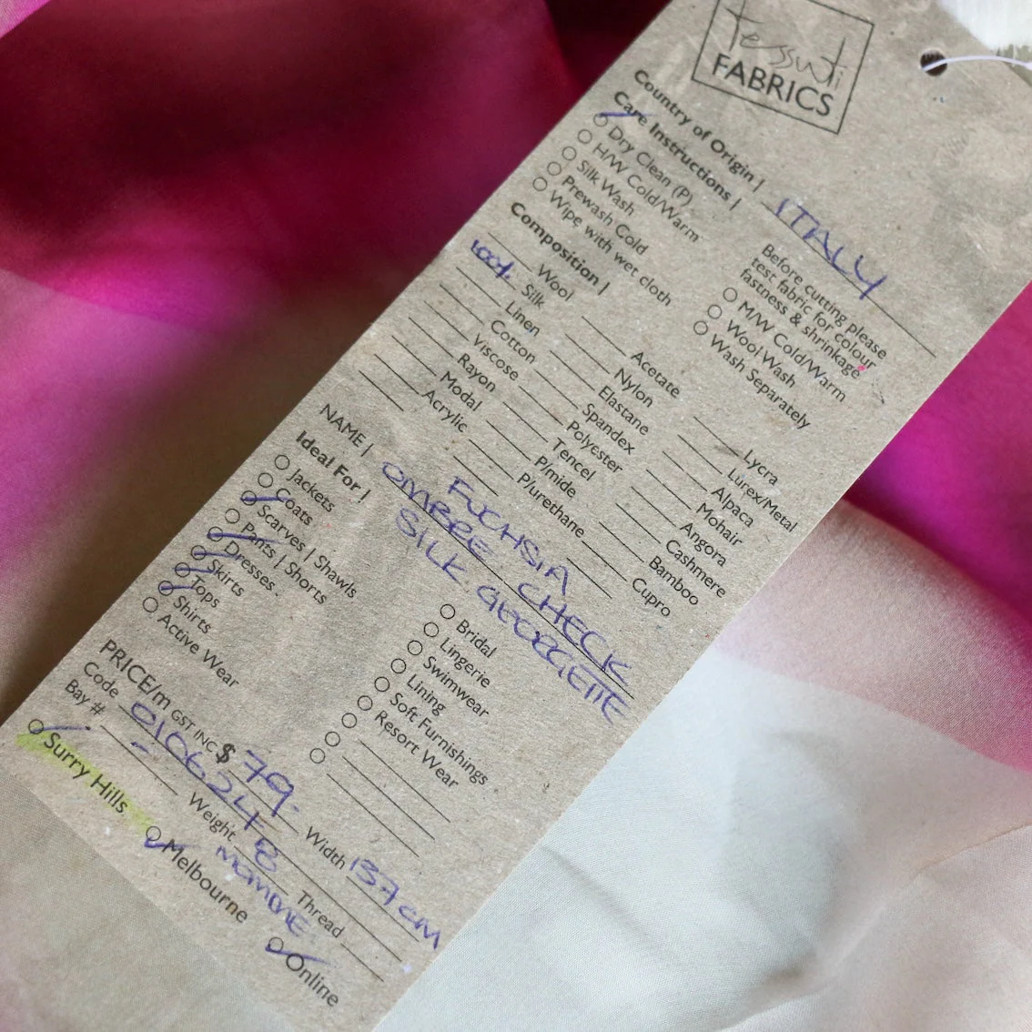 Ombre Check Fuchsia Silk Georgette - Image 4