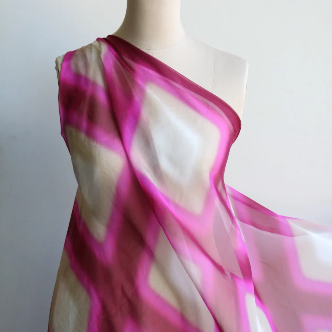 Ombre Check Fuchsia Silk Georgette - Image 5