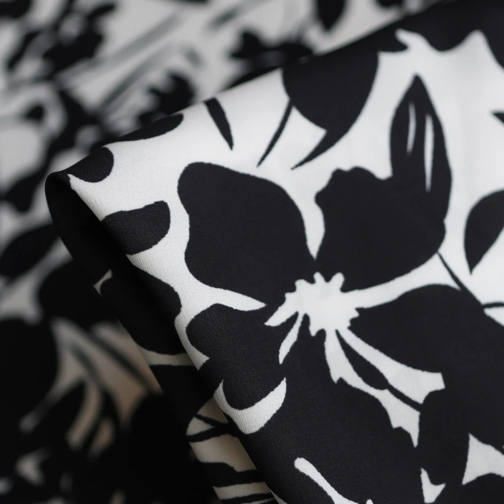 Onyx Floral Stretch Technical Polyester