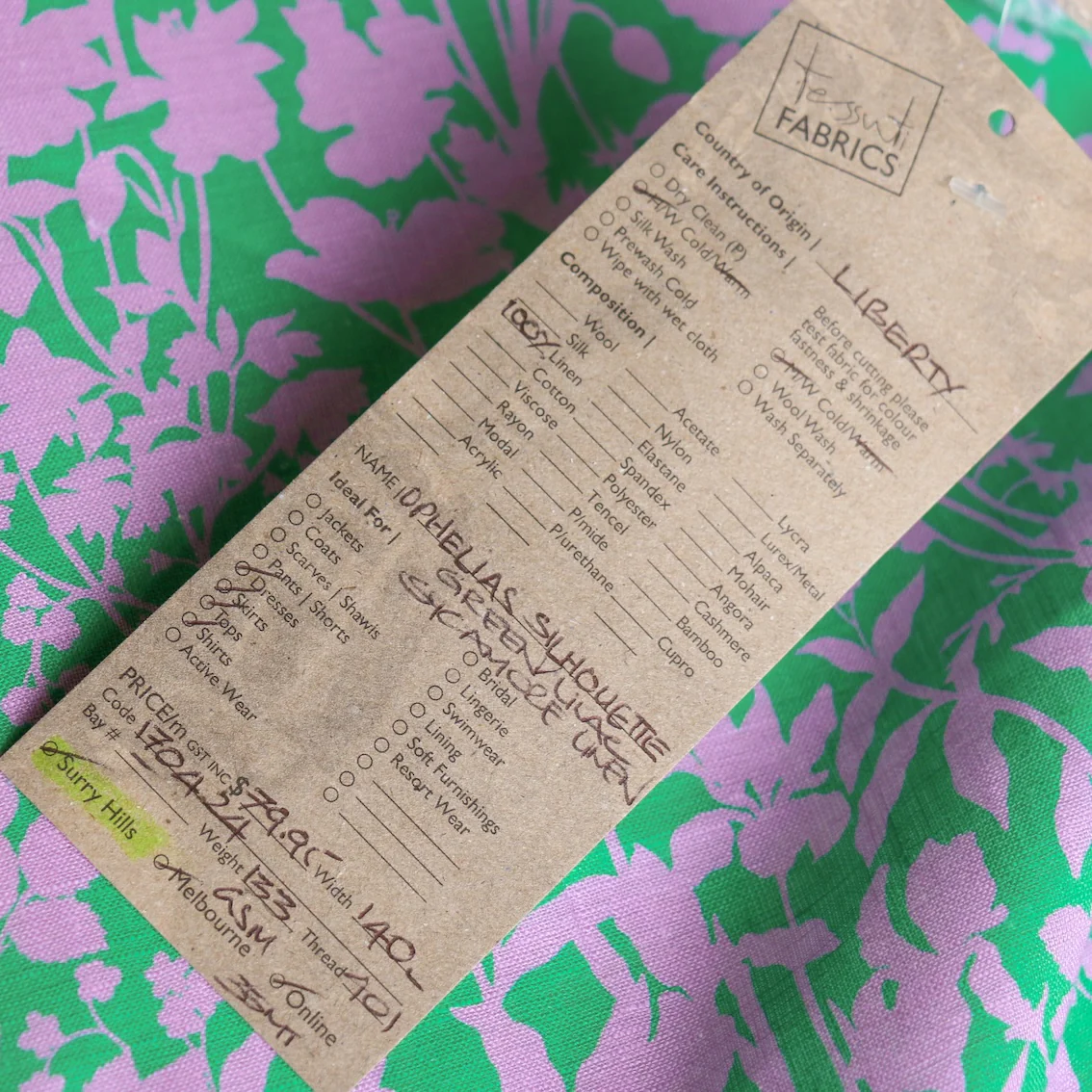 Ophelia's Silhouette Green/Lilac - Liberty Sycamore Linen - Image 4