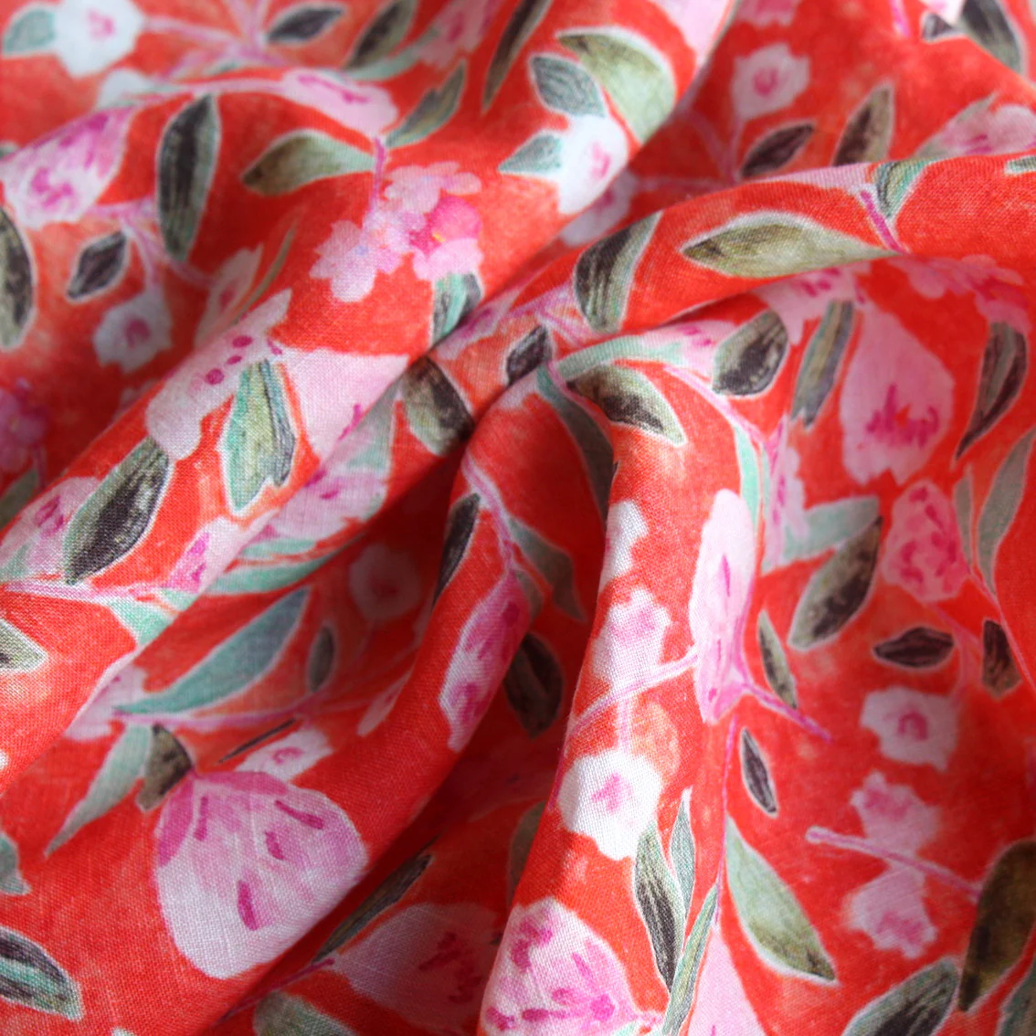 Orange St Blossom Washed Printed Linen - Image 2
