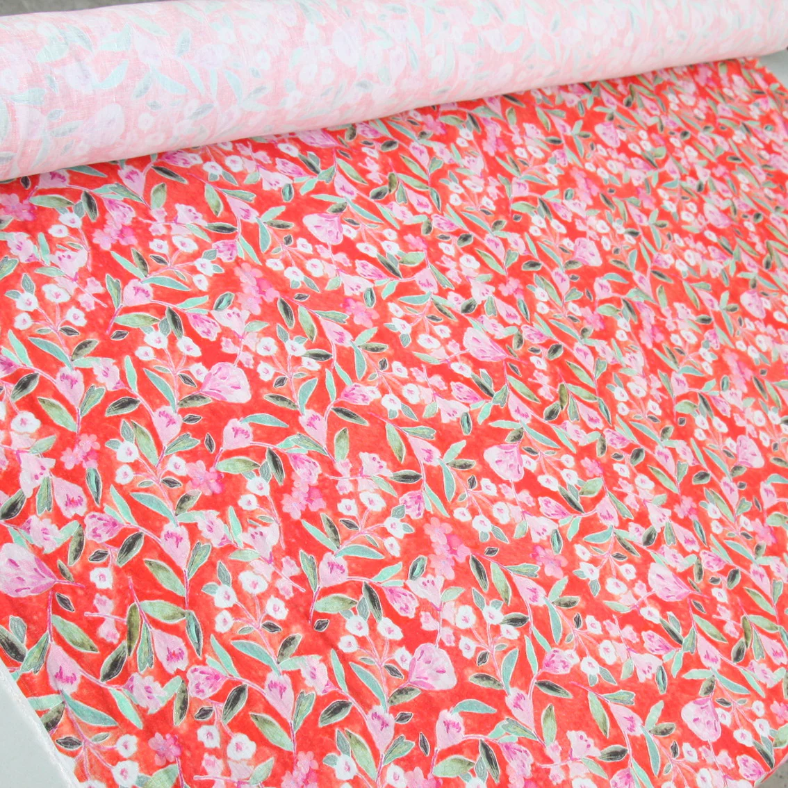 Orange St Blossom Washed Printed Linen - Image 4