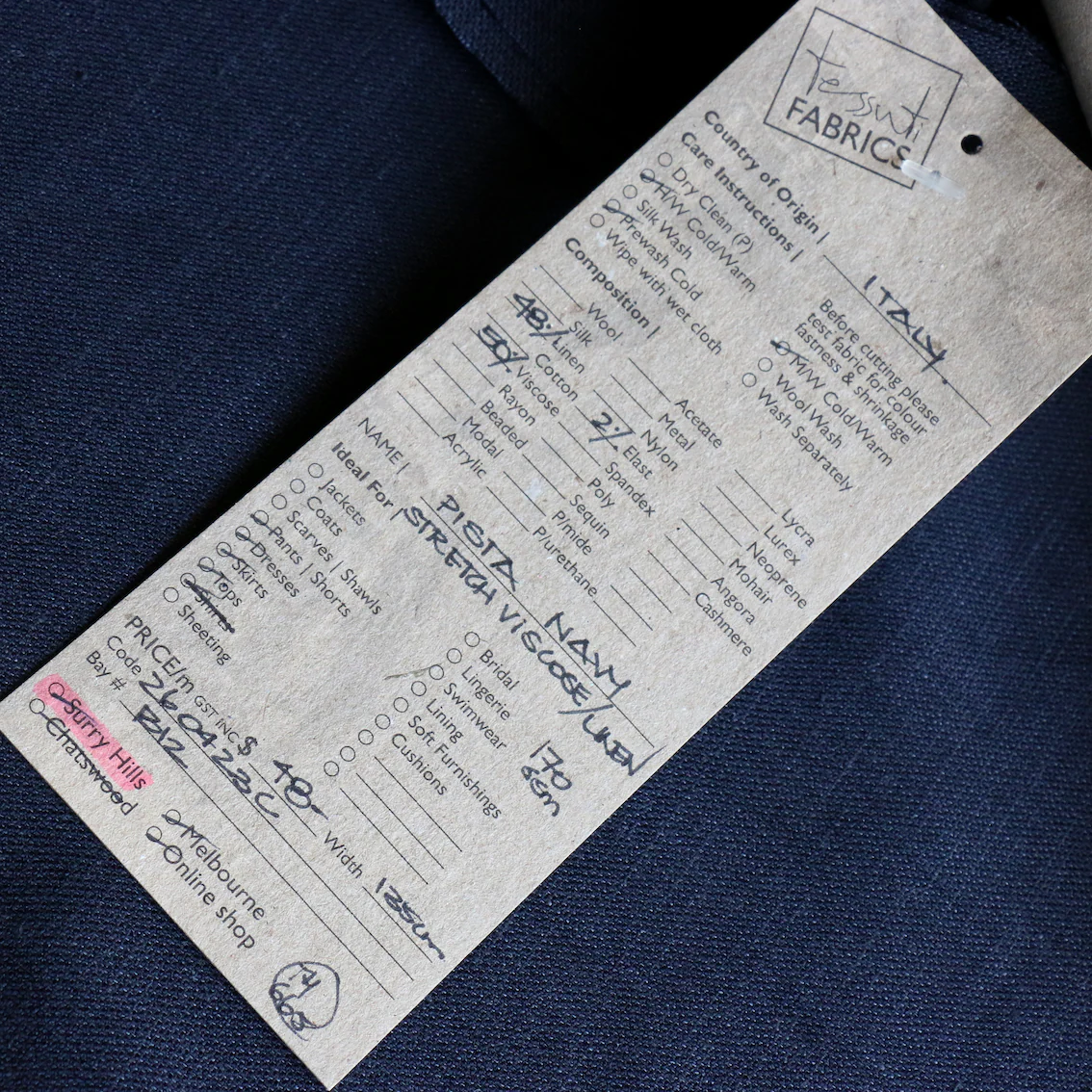 Pista Navy Stretch Viscose/Linen - Image 3