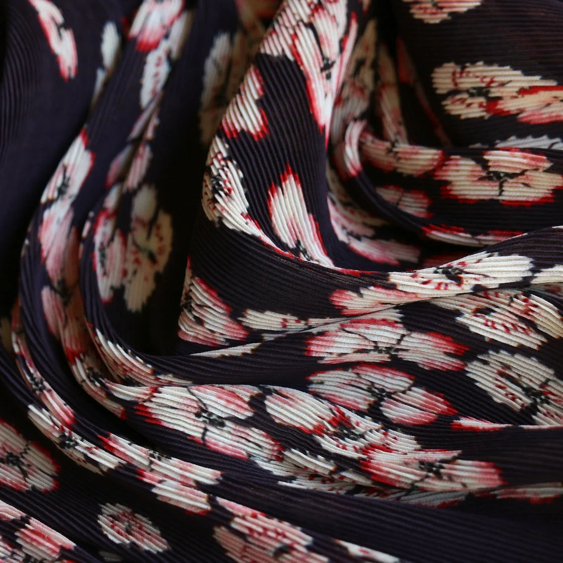 Plisse Cherry Blossom - Aubergine/Coral Georgette - Image 2
