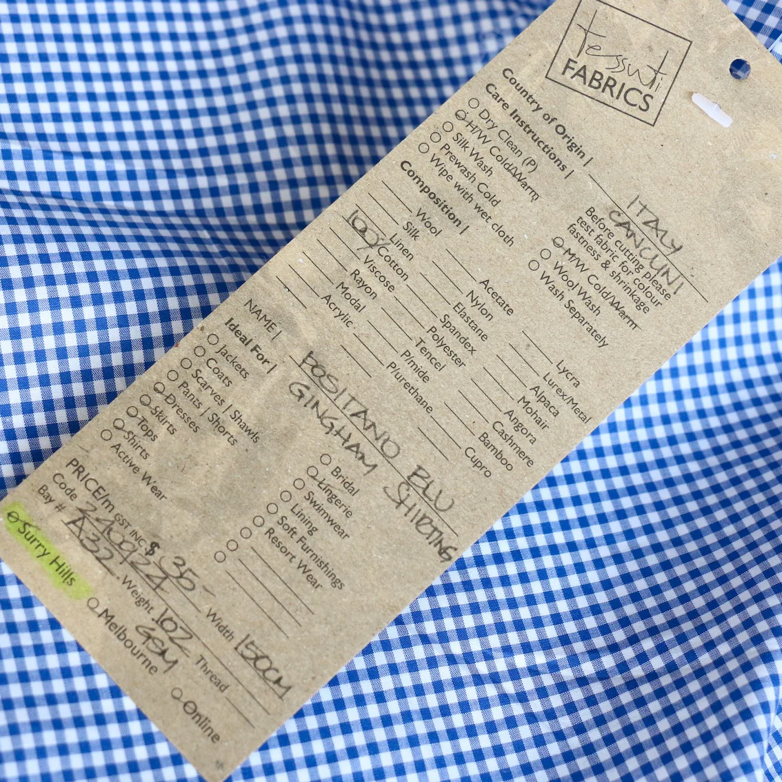 Positano Blu Gingham Shirting - Image 3