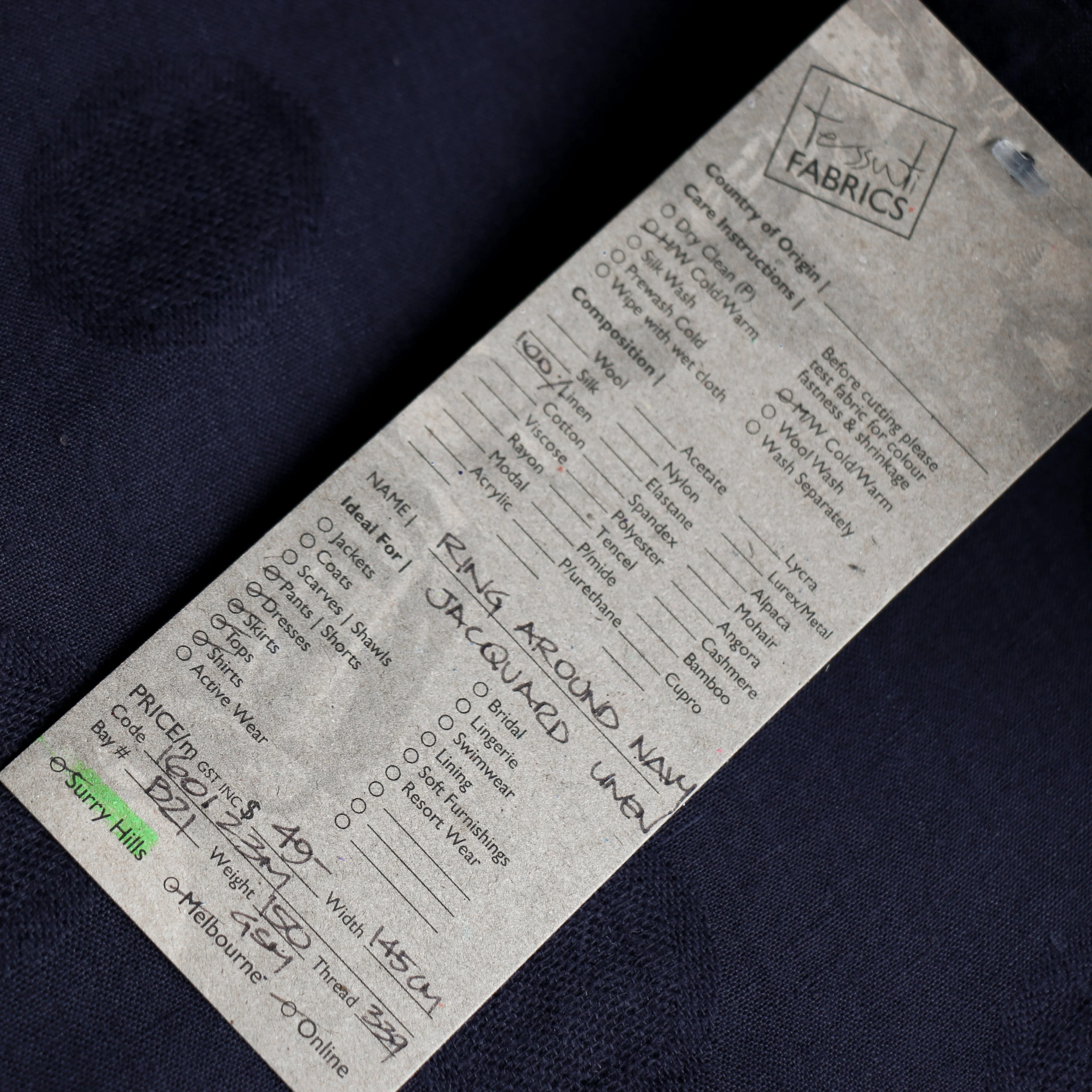 Remnant of Ring Around Jacquard Linen - Navy - Image 5