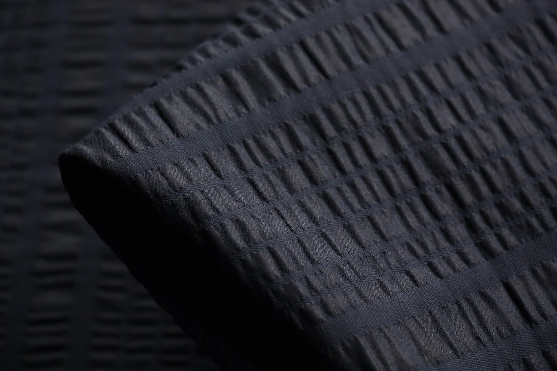 Rippling Navy Stretch Seersucker