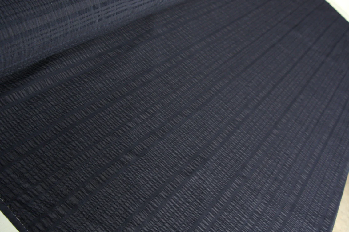 Rippling Navy Stretch Seersucker - Image 3