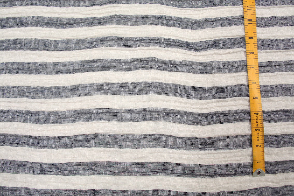 Riviera Indigo Stripe Crinkle Linen - Image 2