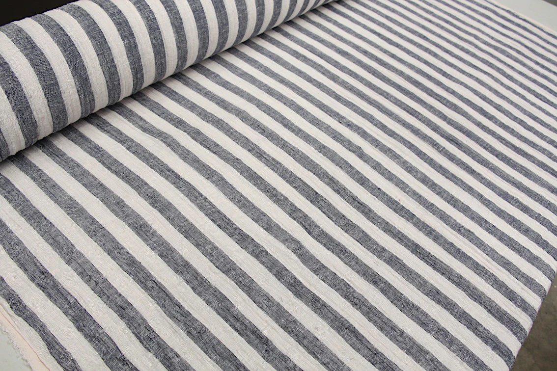 Riviera Indigo Stripe Crinkle Linen - Image 3