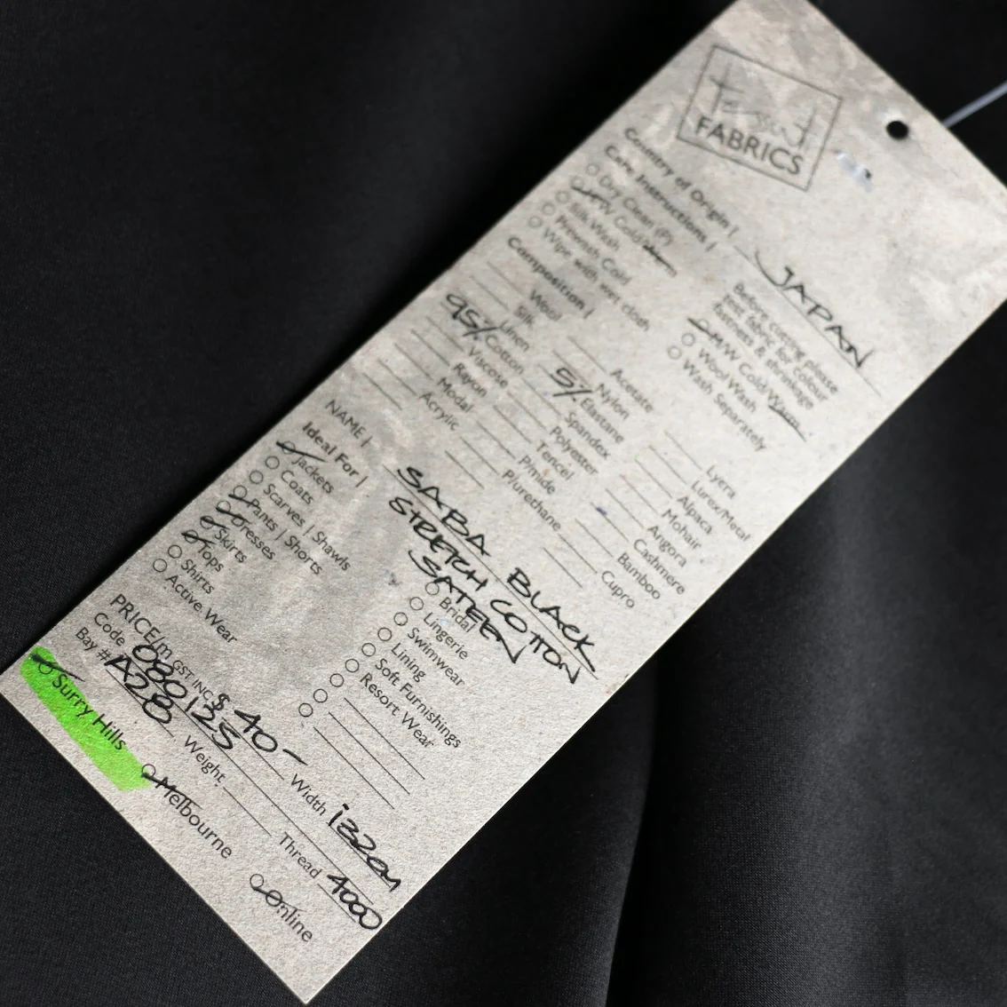 Saba Black Stretch Cotton Sateen - Image 3