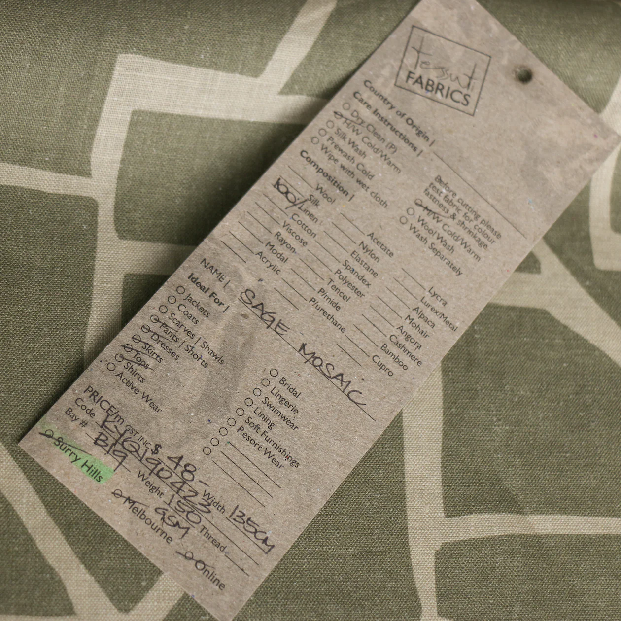 Sage Mosaic Printed Linen - Image 5