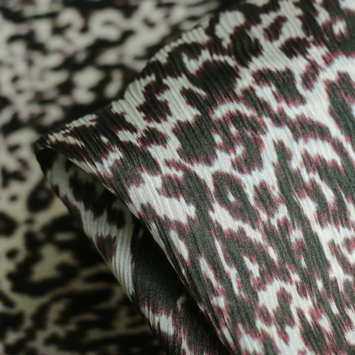 Sage Satin Leopard Crinkle Silk
