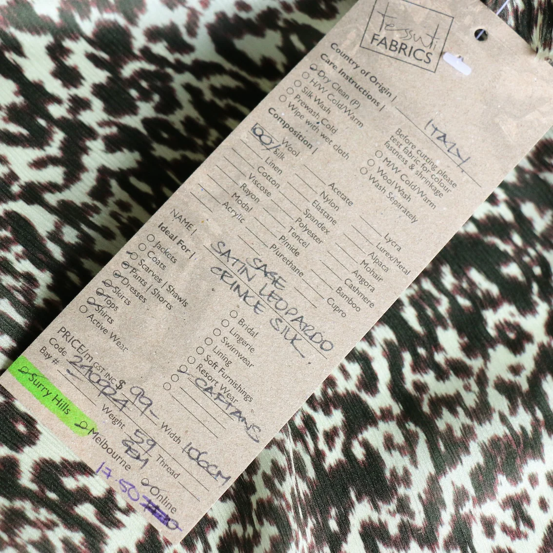 Sage Satin Leopard Crinkle Silk - Image 3