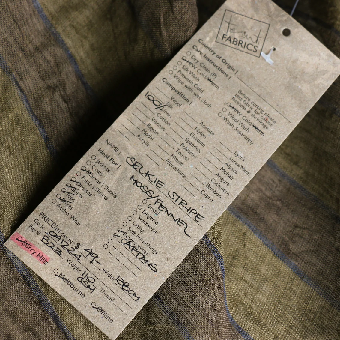 Selkie Stripe Moss/Fennel Linen Gauze - Image 3