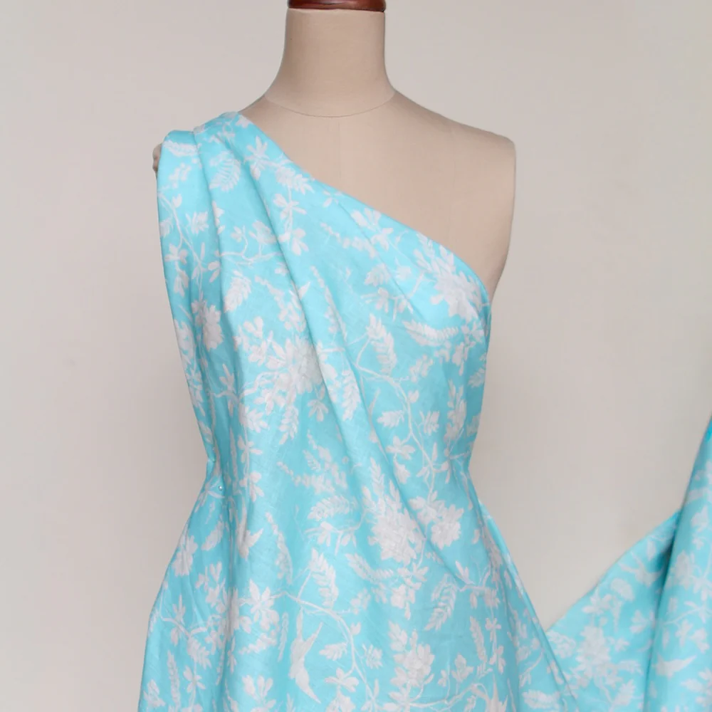Serenity in Blue Printed Linen - Image 6