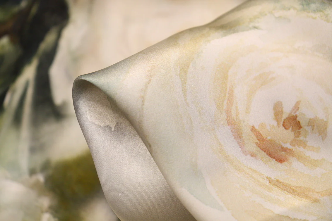 Snow Roses Silk Satin