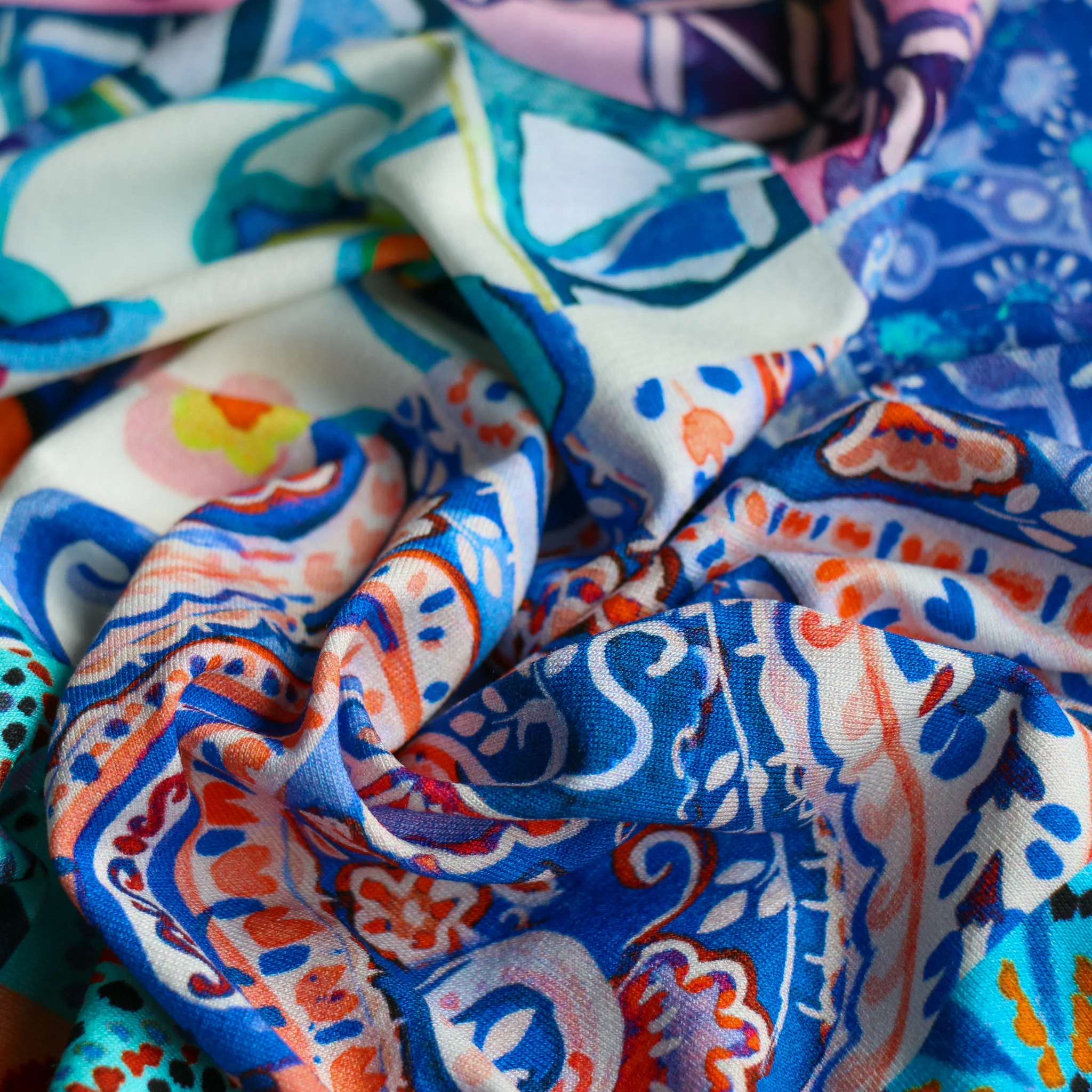 Spello Mosaic Aqua Viscose Jersey - Image 2