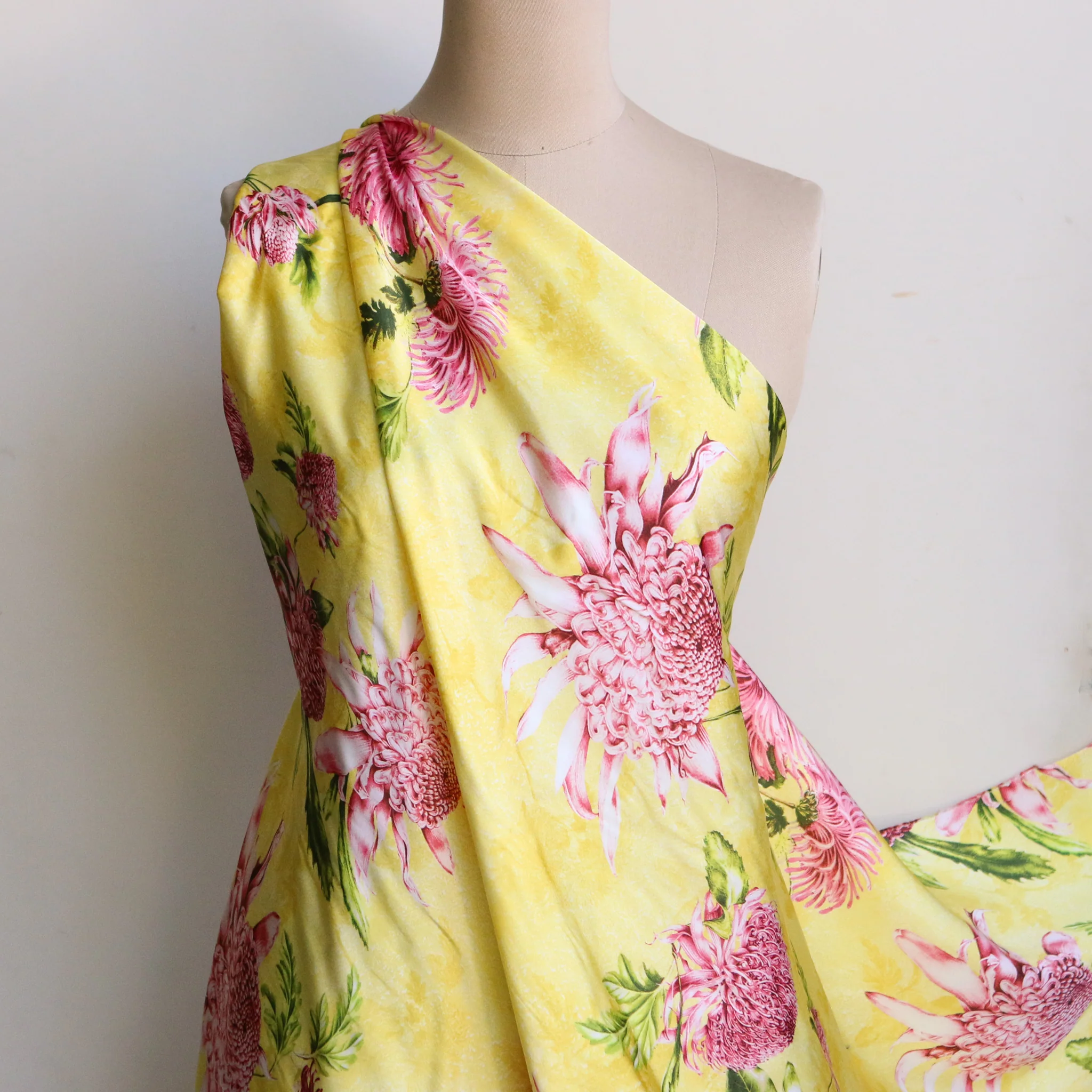Springtime Waratah Viscose Satin - Image 4