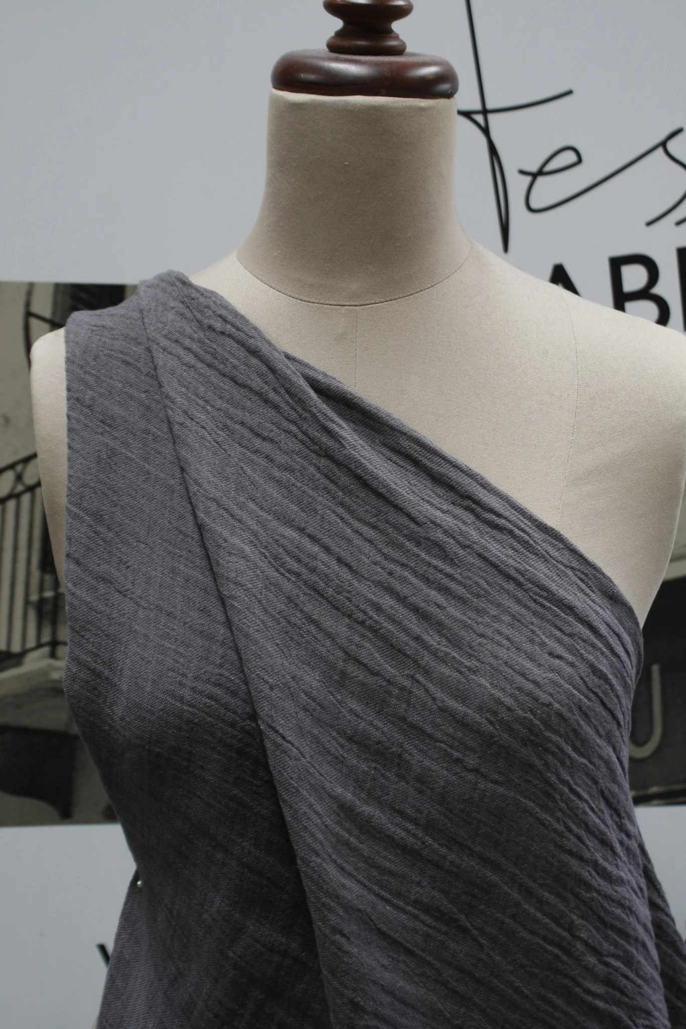Stone Crinkled Washed Linen - Image 3