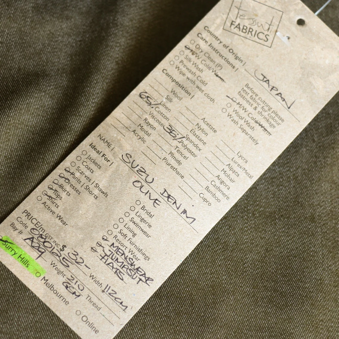 Suzu Denim Olive - Cotton Blend Denim - Image 3