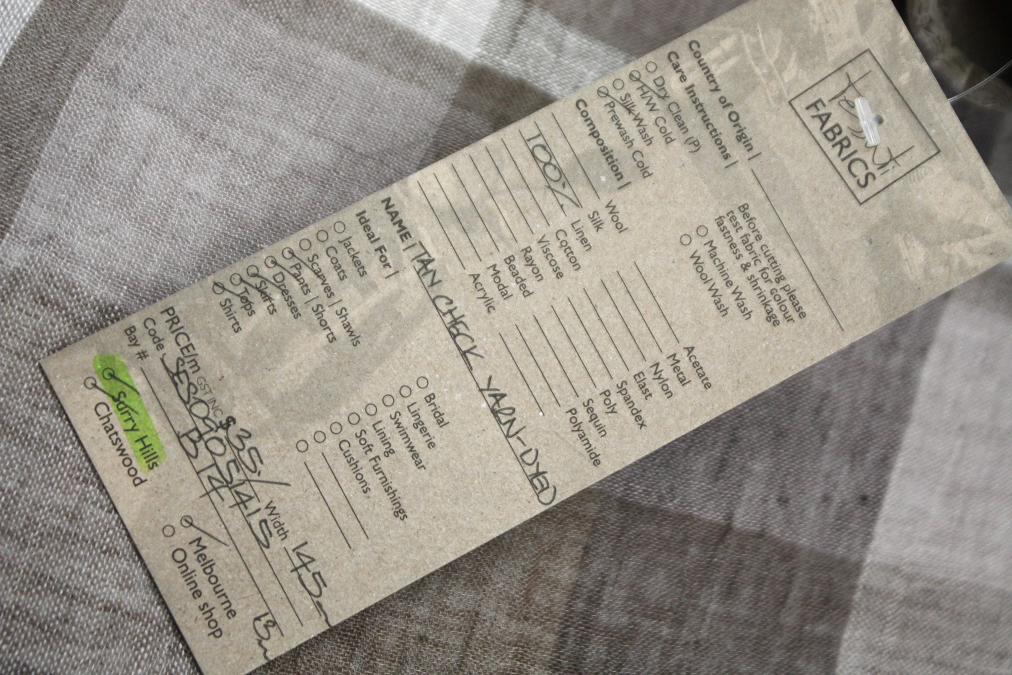 Tan Check Yarn Dyed Crinkled Linen - Image 4