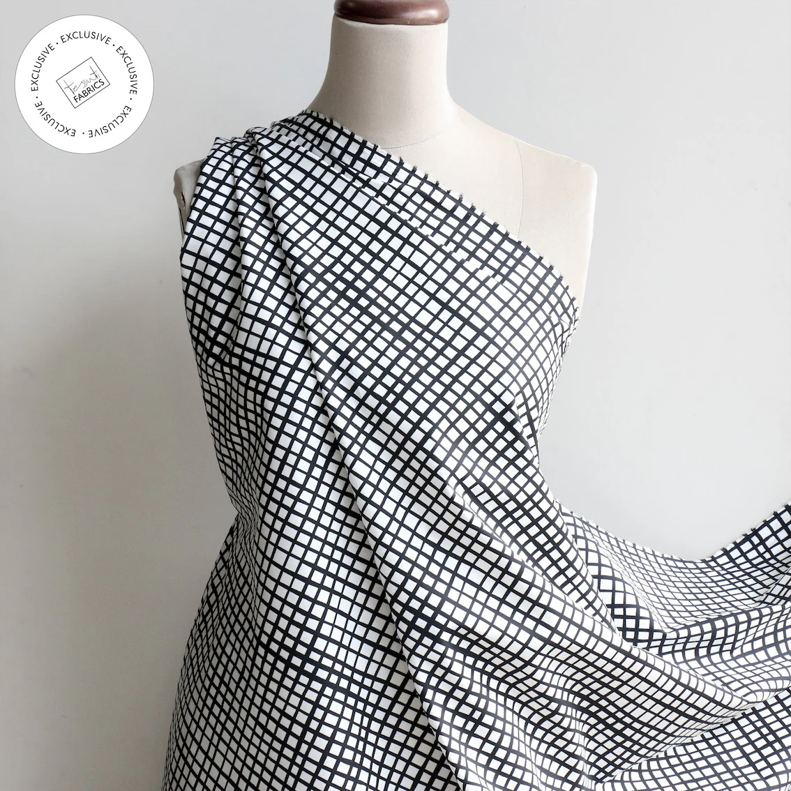 Tangled Check Black/White Cotton Poplin - Image 5