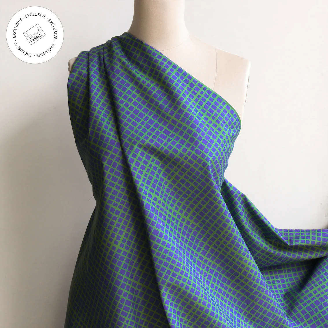 Tangled Check Blue/Green Cotton Poplin - Image 4