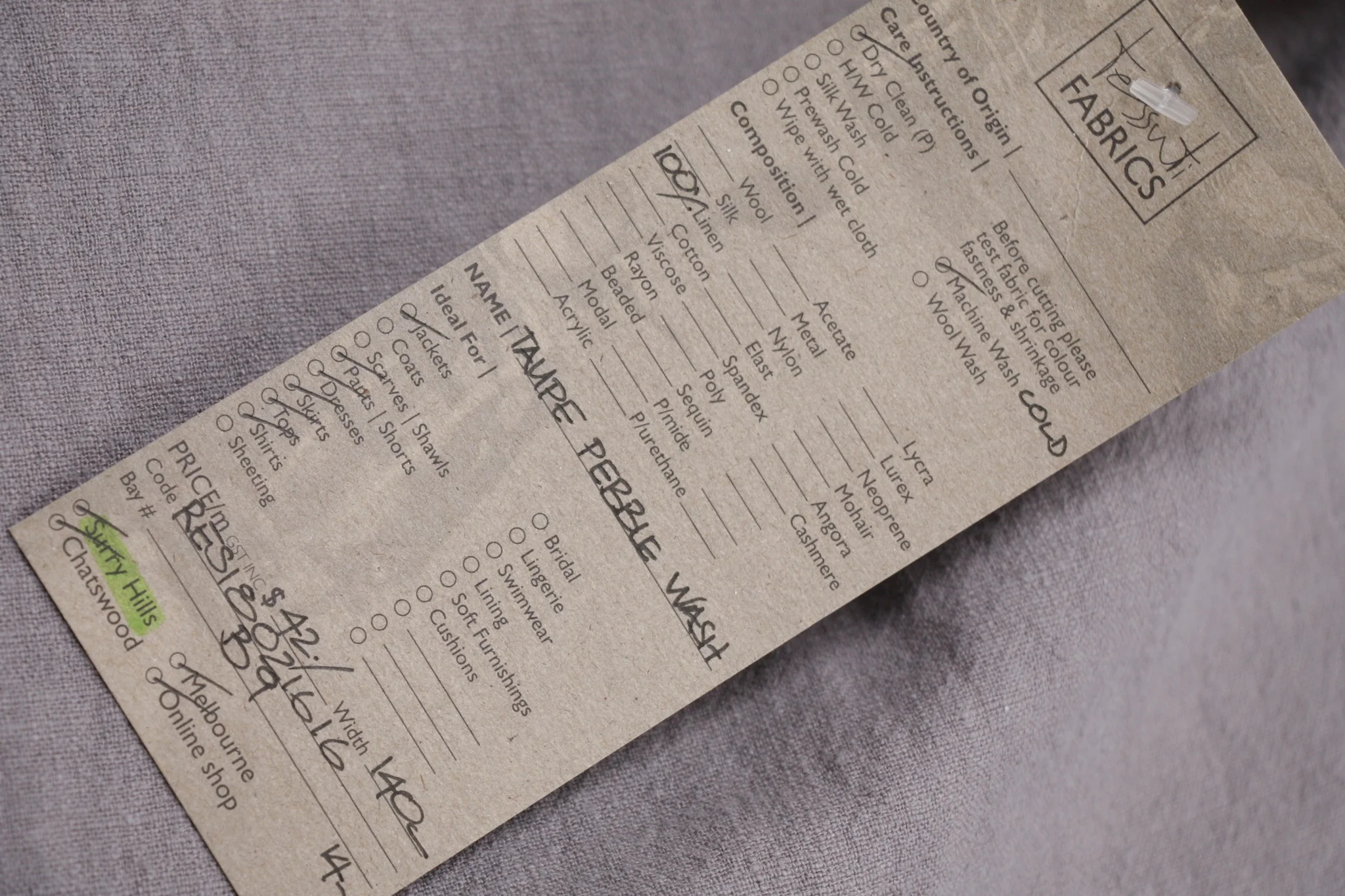 Taupe Pebble Wash Linen - Image 2