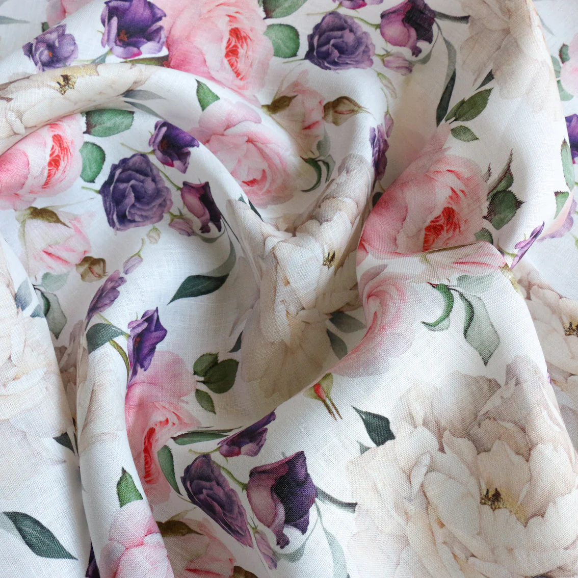 Tea Rose Garden Printed Linen - Image 2