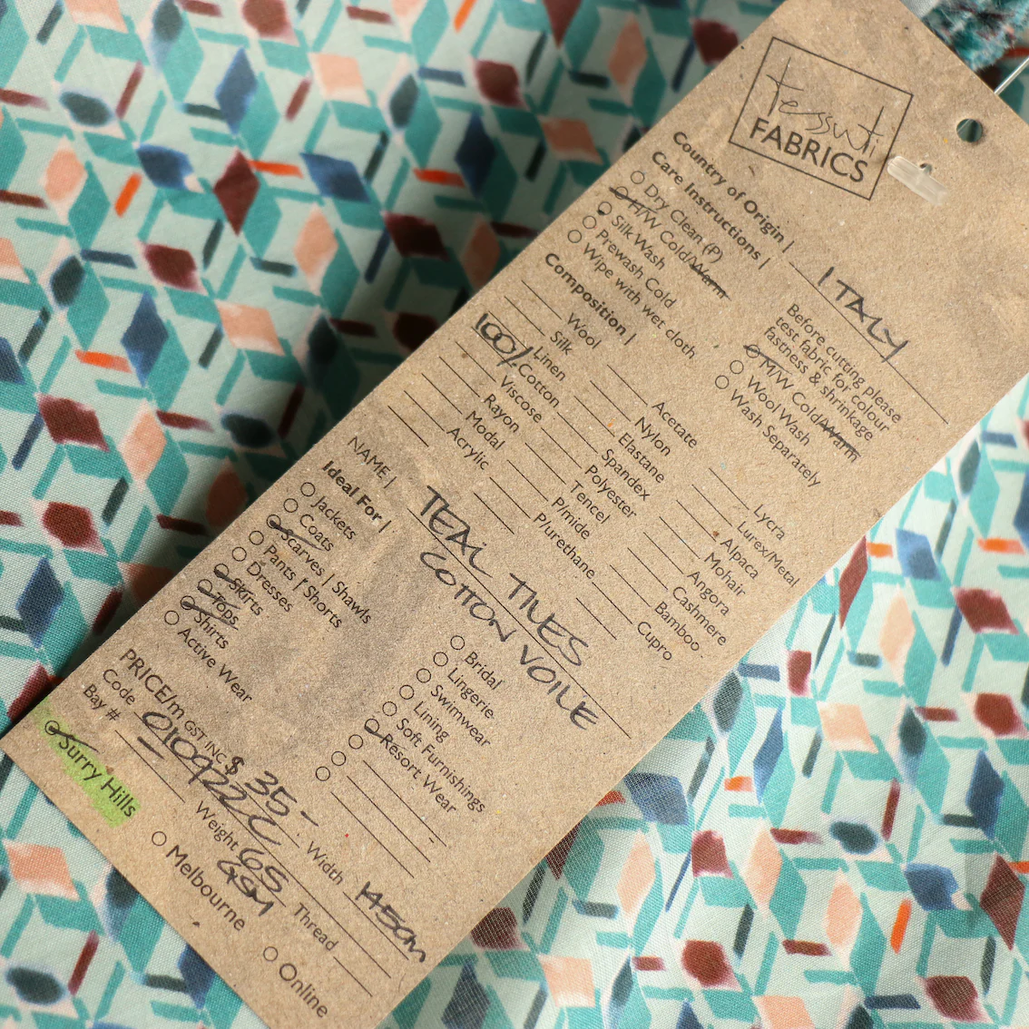 Teal Tiles Cotton Voile - Image 4