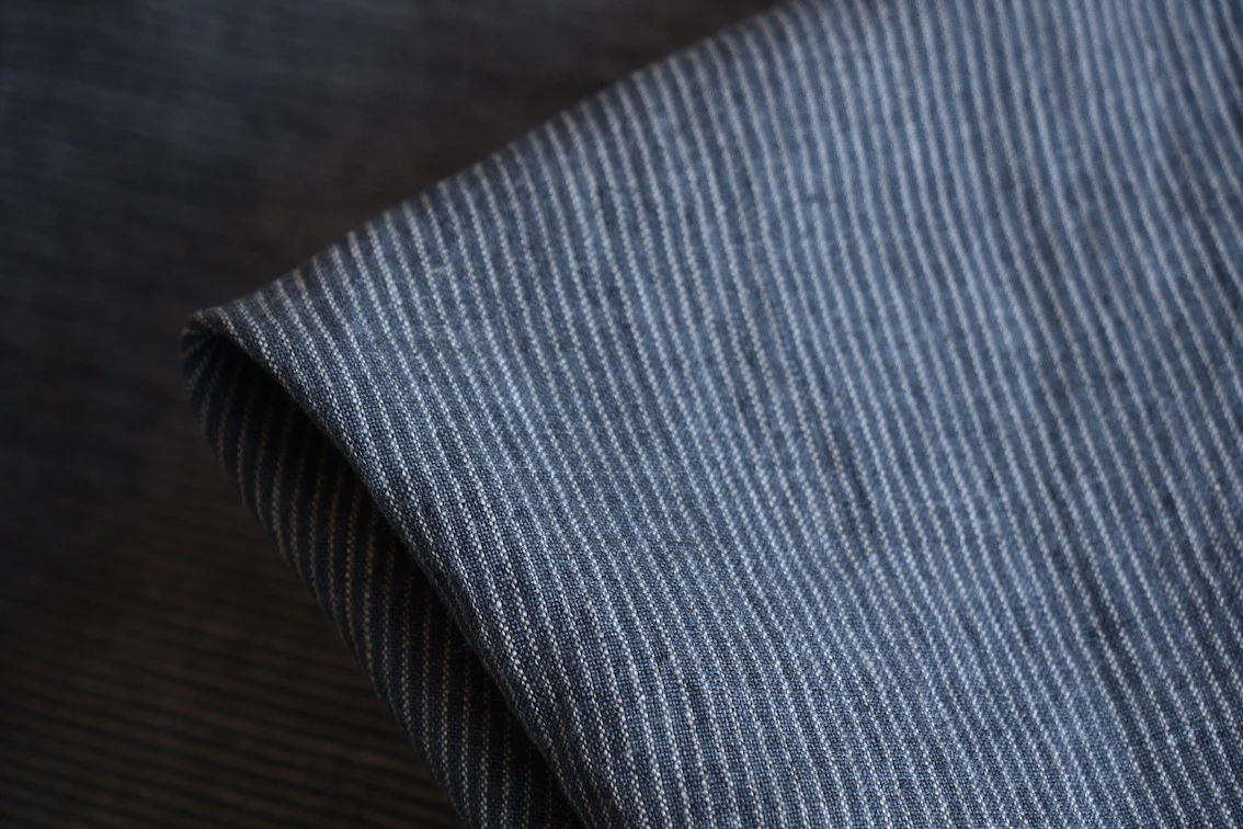 Thin Navy Stripe Washed Linen