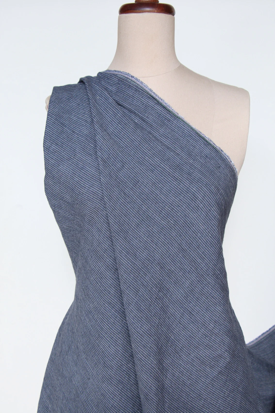 Thin Navy Stripe Washed Linen - Image 4