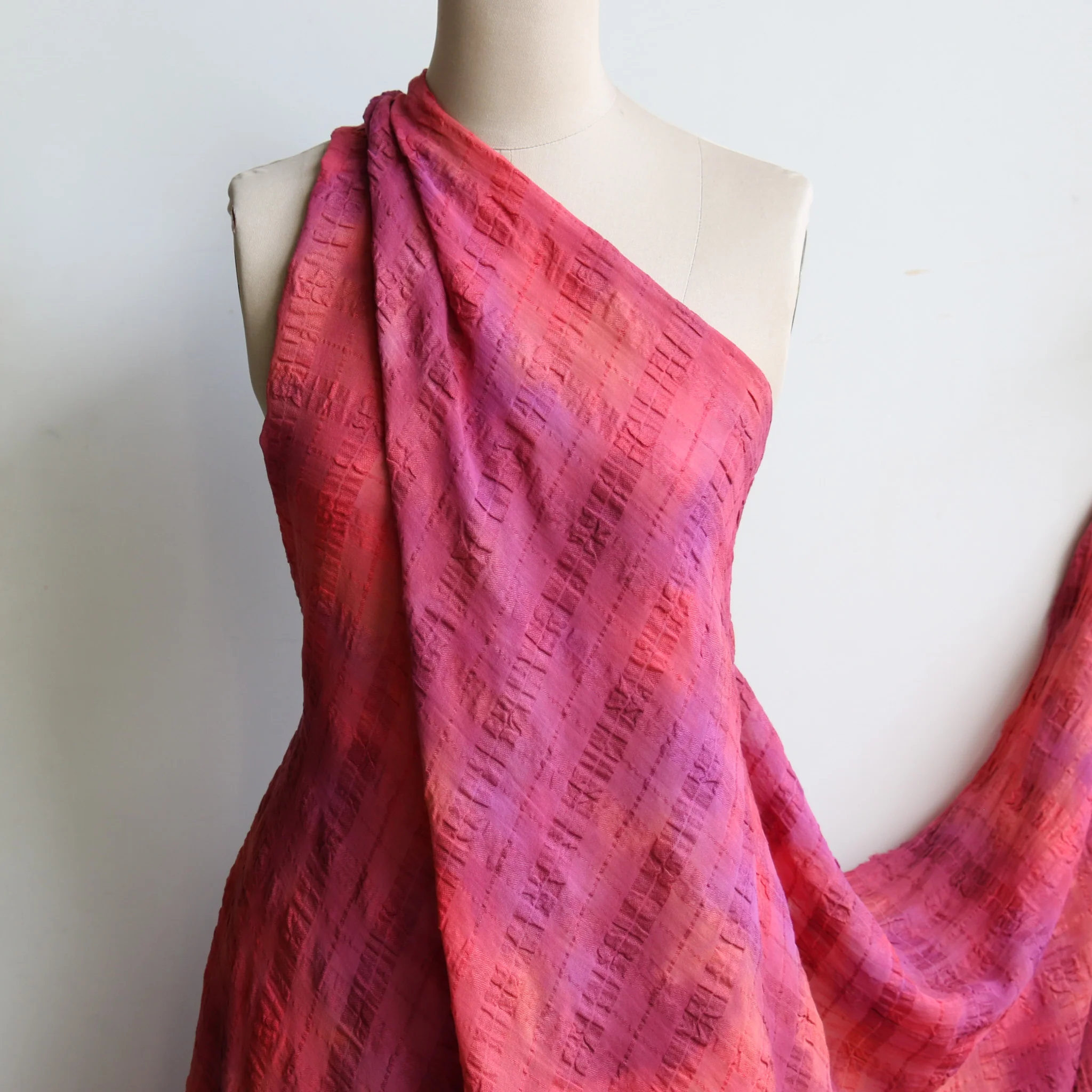 Tie Dye Coral Seersucker Check - Image 4