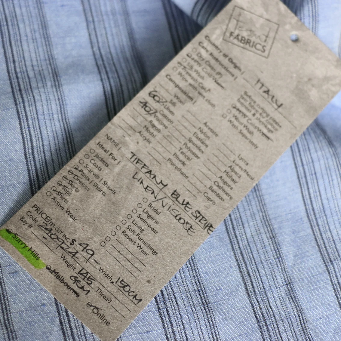 Tiffany Blue Stripe Linen/Viscose - Image 4