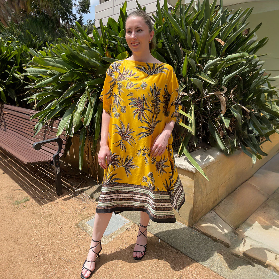 Tiki Yellow Border Print Viscose - Image 2