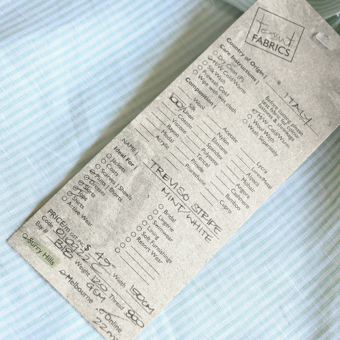 Treviso Stripe Linen - Mint/White - Image 4