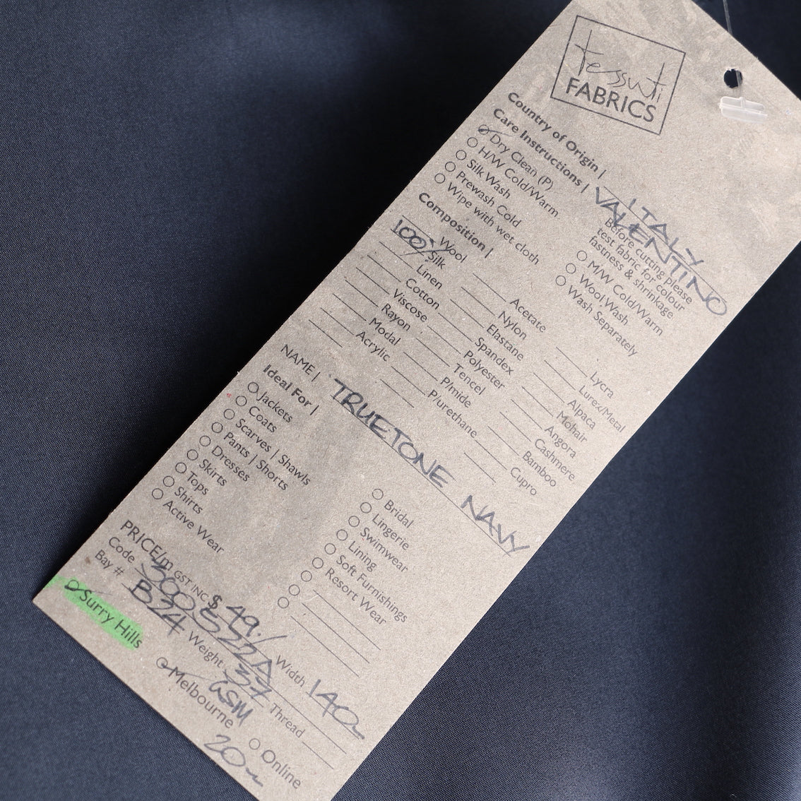Truetone Navy Silk Habutai - Image 3