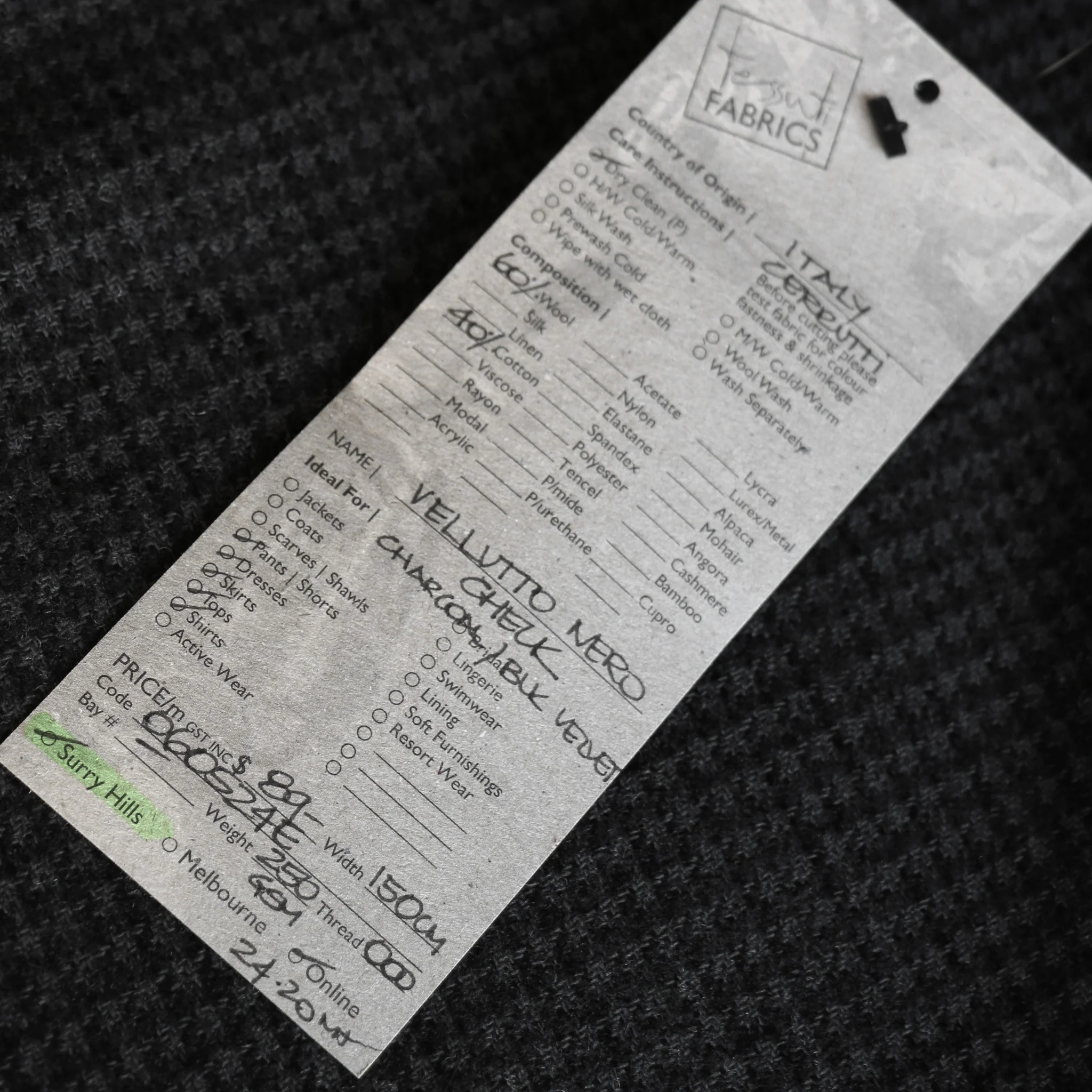 Vellutto Nero Check - Wool/Cotton - Image 4