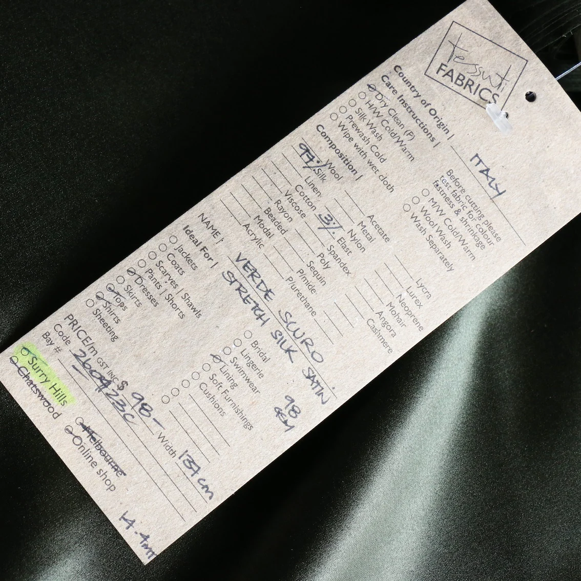 Verde Scuro Stretch Silk Satin - Image 3